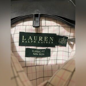 Lauren Ralph Lauren pink Black plaid men’s buttons down shirt size 16.5 (34-35)